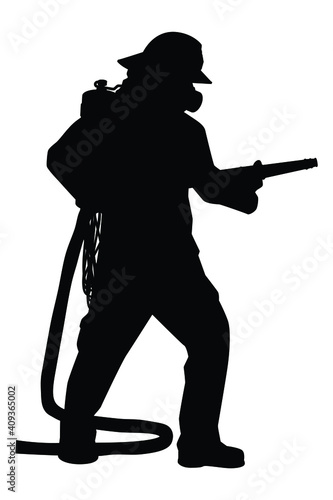 Firefighter with equipment silhouette vector on white background