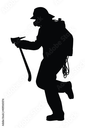 Firefighter with equipment silhouette vector on white background