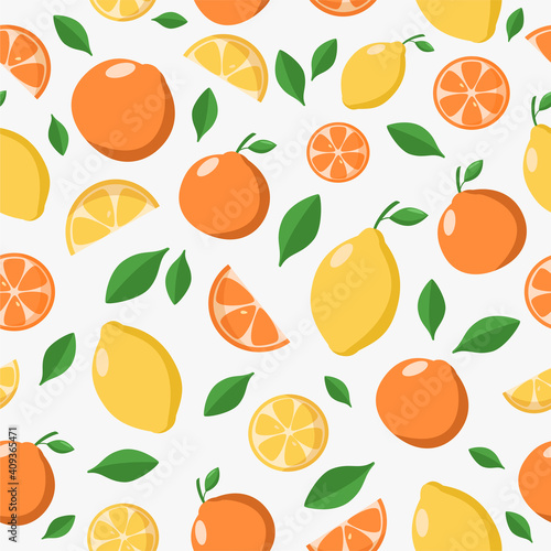 Bright citrus seamless pattern. Vector illustration oranges and lemons print 