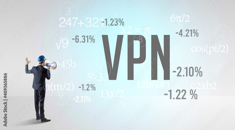 Technology Engineer in hard hat with VPN abbreviation Technology Engineer in hard hat with VPN abbreviation