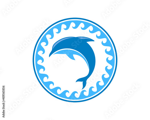 Jumping dolphin in the circle wave