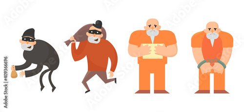 criminal illustration with men in a mask at the crime scene