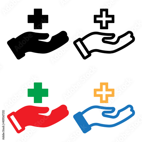 hand holding medical hospital icon symbol vector, healthcare concept