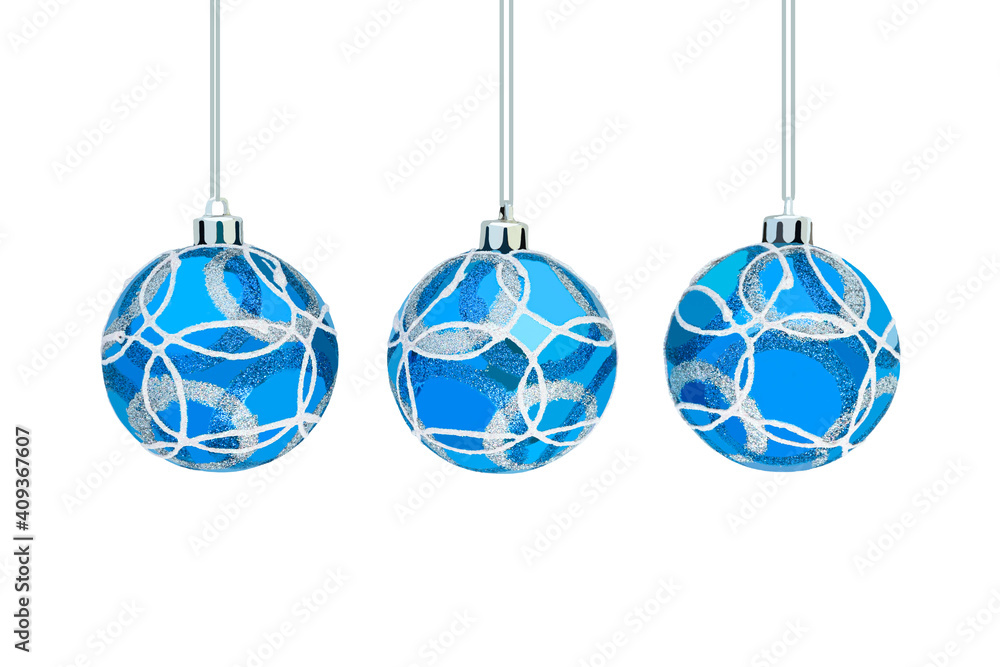 Blue Christmas ornaments isolated on white background Blue Christmas ornaments isolated on white background