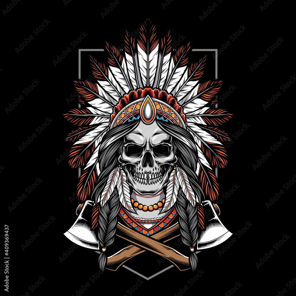 skull indian with axe vector