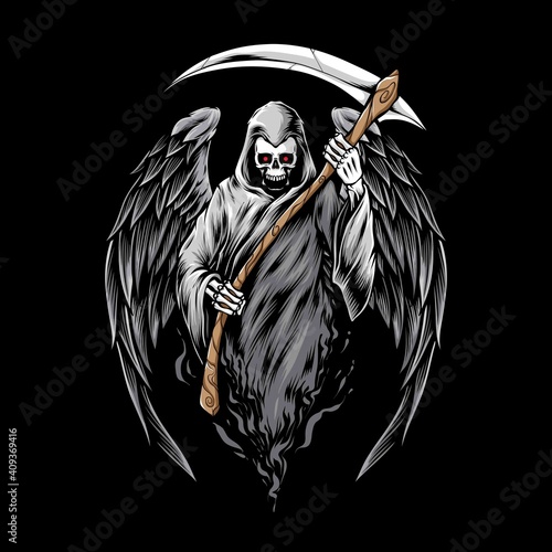 skull reaper holding scythe vector