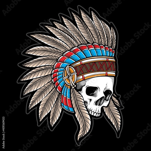 skull indian with headdress vector