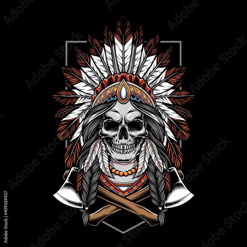 skull indian with axe vector