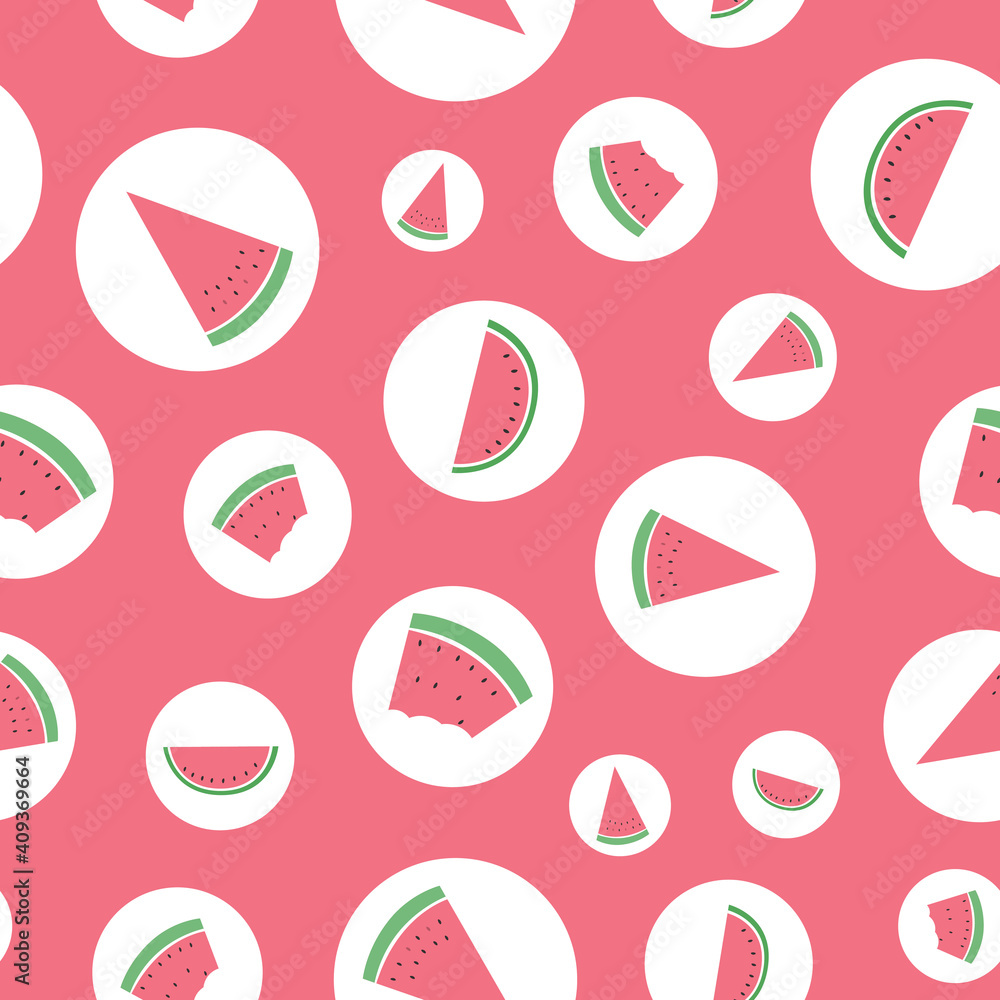 Seamless childish pattern with watermelon vector background. Creative fruits texture for fabric,
wrapping, textile, wallpaper, apparel. Surface pattern design.