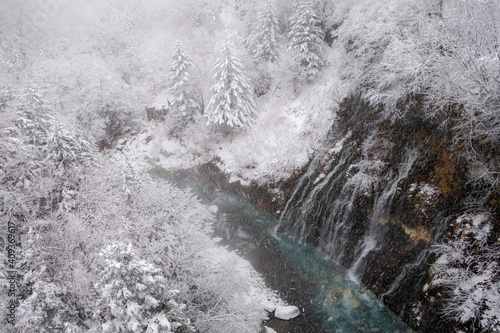 冬の美瑛町 白ひげの滝