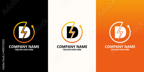 Flash initial letter D Logo Icon Template. Illustration vector graphic. Design concept Electrical Bolt and electric plugs With letter symbol. Perfect for corporate, more technology brand identity