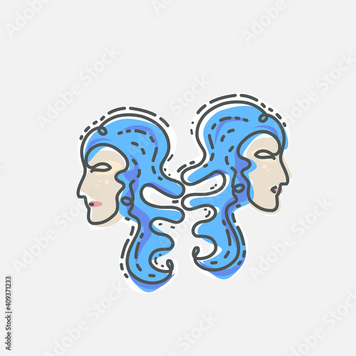 Gemini zodiac sign. Vector illustration of the zodiacal constellations line drawing design.