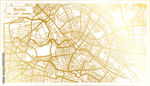 Berlin Germany City Map in Retro Style in Golden Color. Outline Map.