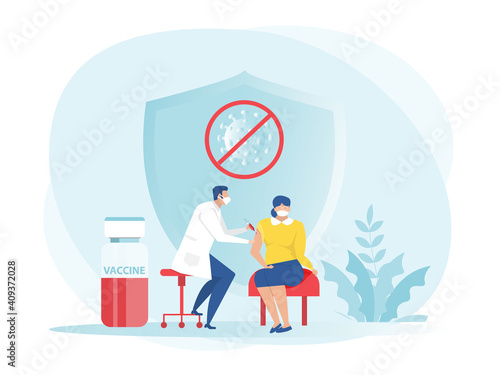 male doctor with syringe makes vaccinations, Health vaccination doctor, immunization in clinic vector illustrator.