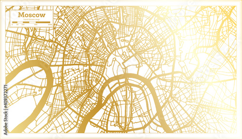 Moscow Russia City Map in Retro Style in Golden Color. Outline Map.