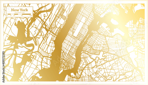 New York USA City Map in Retro Style in Golden Color. Outline Map.