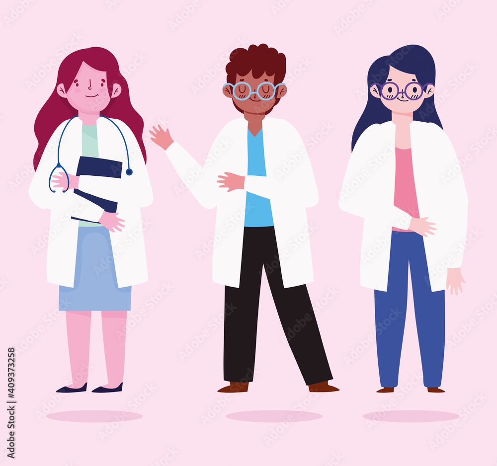 group doctors medical characters professional cartoon