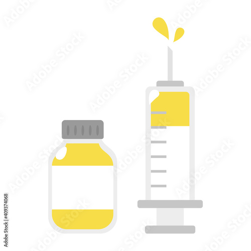 ワクチンが入った容器と注射器のイラスト。