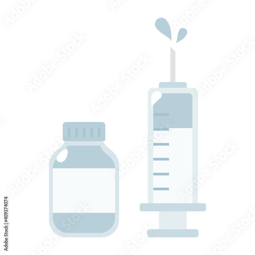 ワクチンが入った容器と注射器のイラスト。
