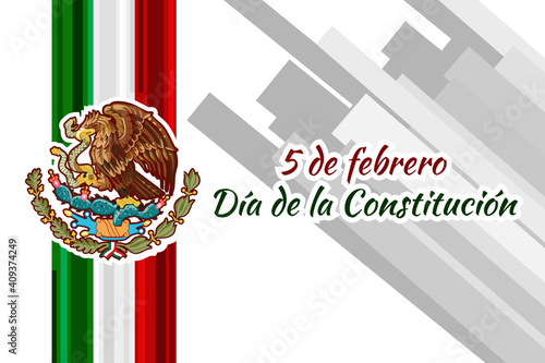 Happy Constitution Day of Mexico.
Translation: February 5.Constitution Day. National holiday of Mexico Vector illustration. Suitable for greeting card, poster and banner.