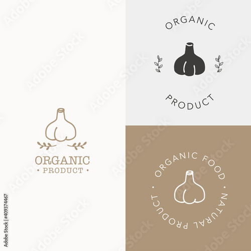 Vector garlic logo design template set