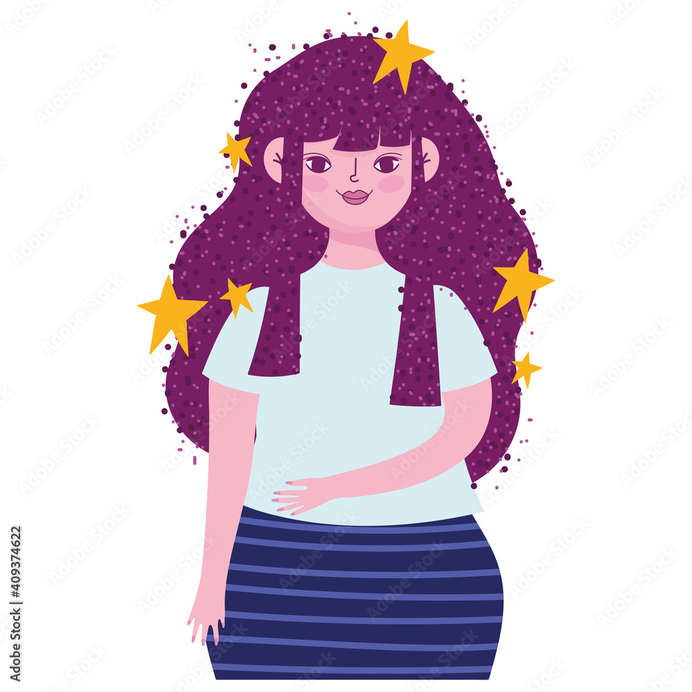 cute beautiful woman with stars cartoon cute beautiful woman with stars cartoon