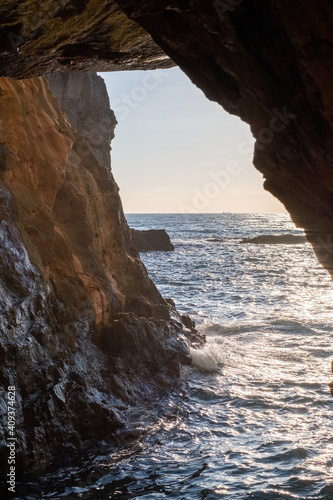 Cave inside rocky cliff formations at Sandanbeki Cliff in Shirahama, Wakayama Prefecture, Japan.