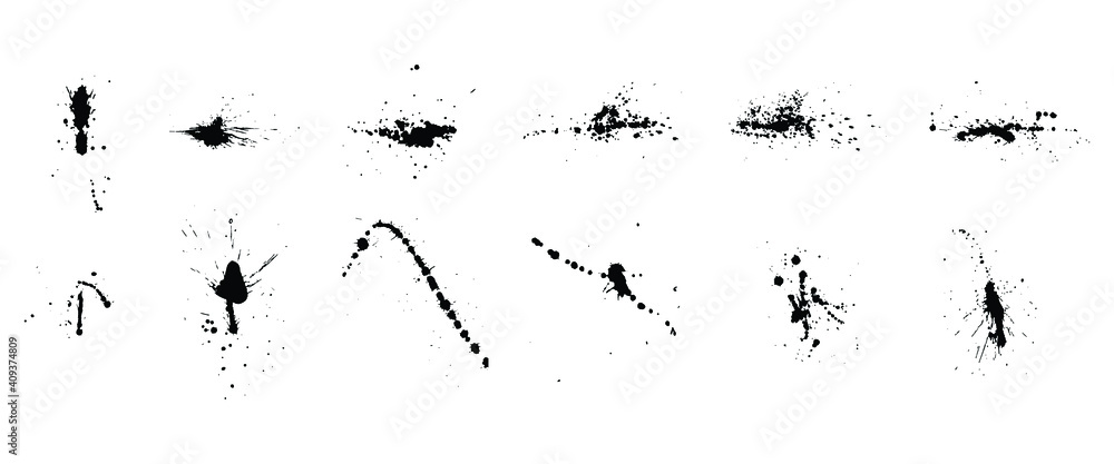 a collection of black ink splashes for graphic design elements. Abstract ink stroke and splash texture on white paper. Hand drawn illustration brush for dirty texture. a collection of black ink splashes for graphic design elements. Abstract ink stroke and splash texture on white paper. Hand drawn illustration brush for dirty texture.