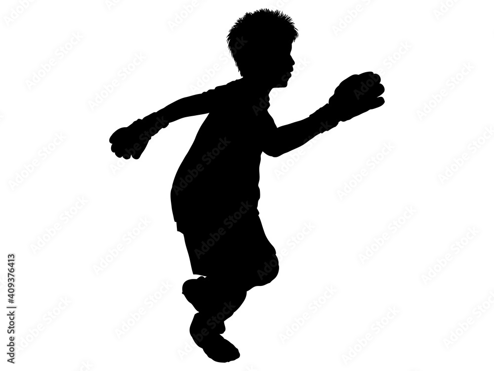 ゴールキーパーの少年のシルエット ゴールキーパーの少年のシルエット