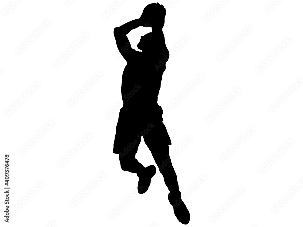 シュートを打つバスケットボール選手のシルエット_2