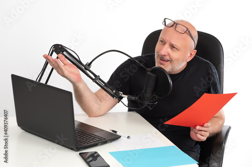 Male radio presenter at wor...