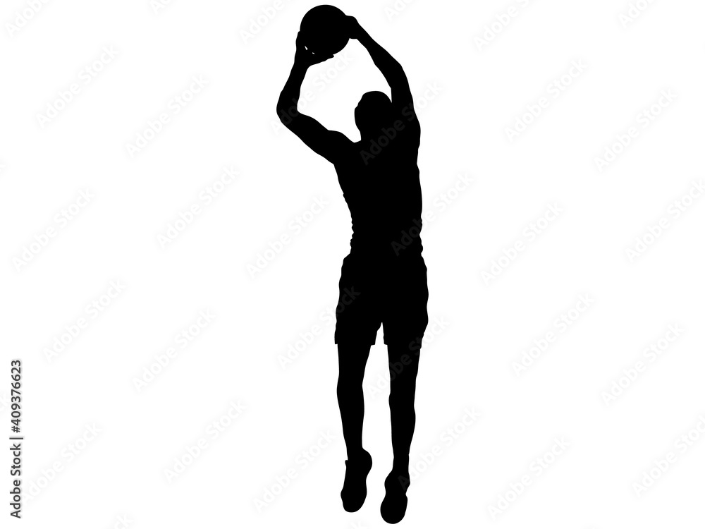 リバウンドをするバスケットボール選手のシルエット リバウンドをするバスケットボール選手のシルエット