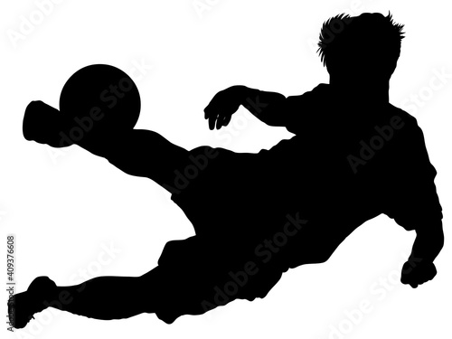 ボレーシュートするサッカー選手のシルエット