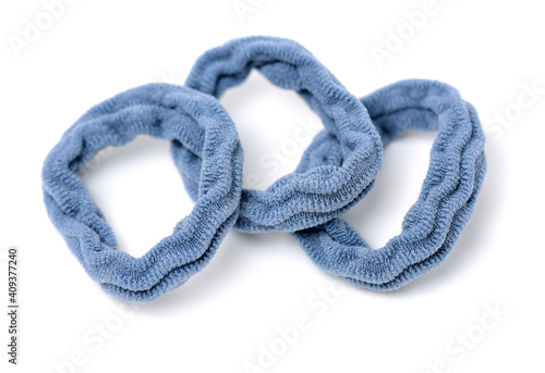 Colorful elastic hair bands on white background. 