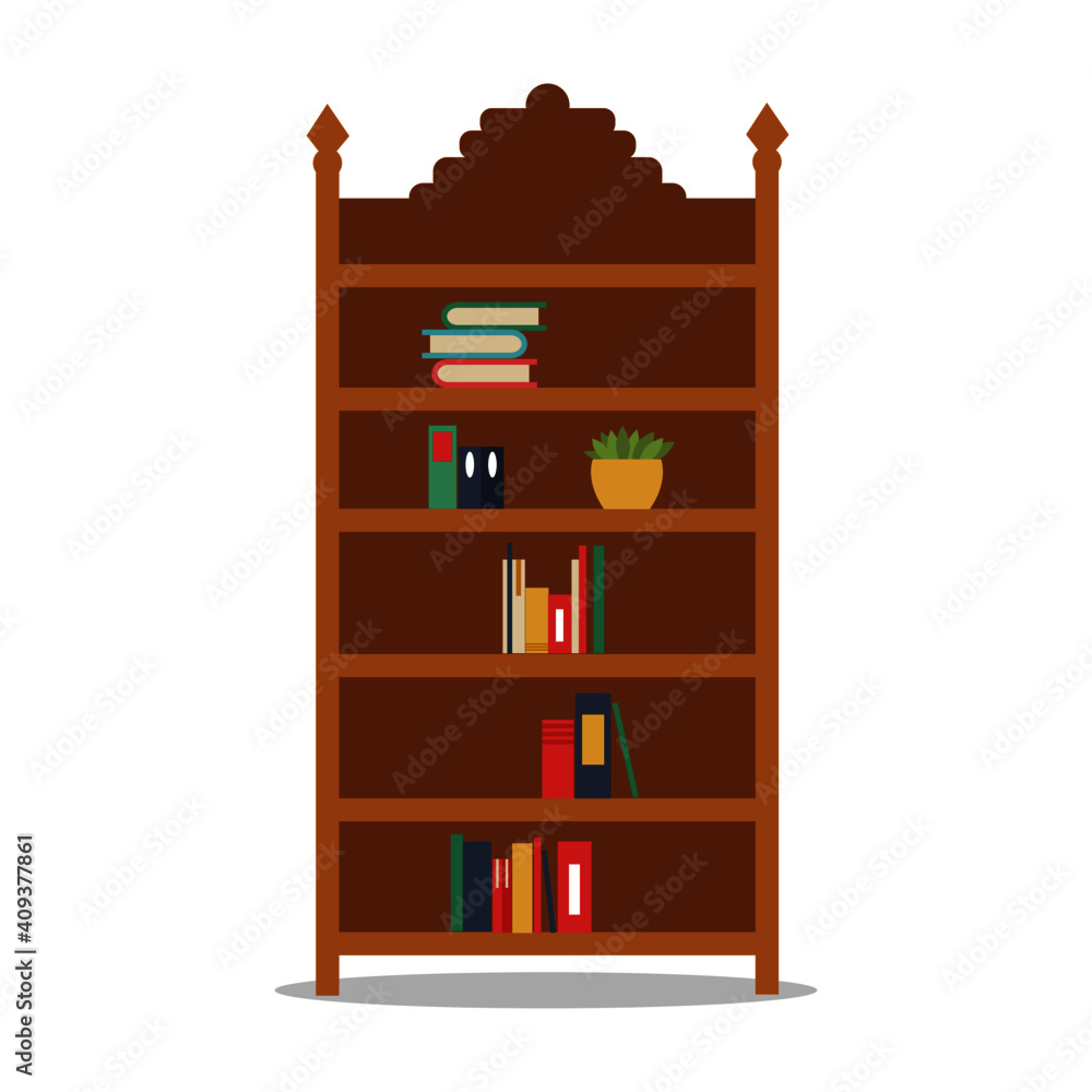 Wooden Bookshelf stands illustration. Books flower stand Wooden Bookshelf stands illustration. Books flower stand