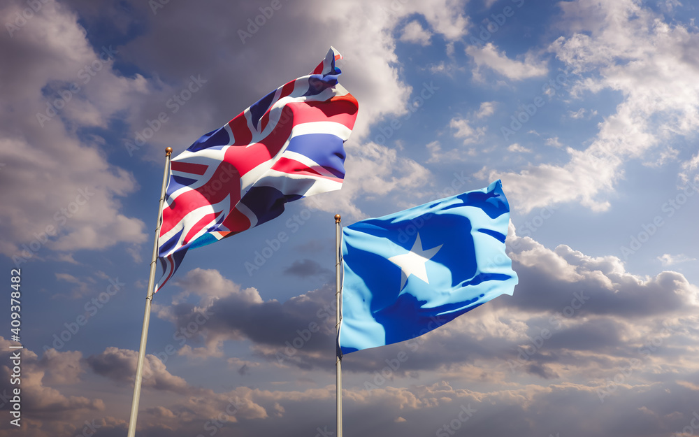 Flags of Somalia and UK British. Flags of Somalia and UK British.