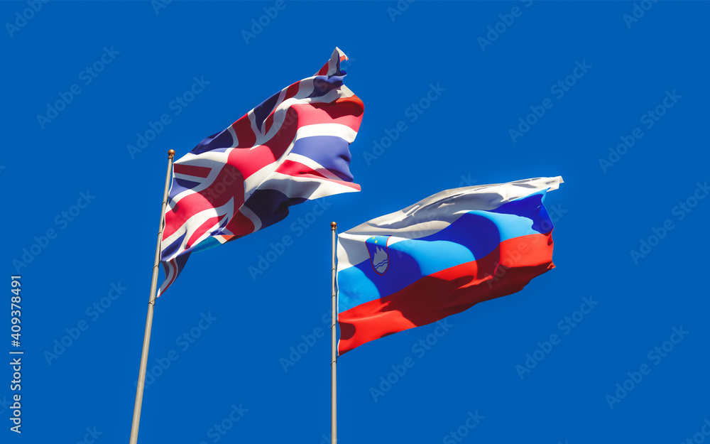 Flags of Slovenia and UK British. Flags of Slovenia and UK British.