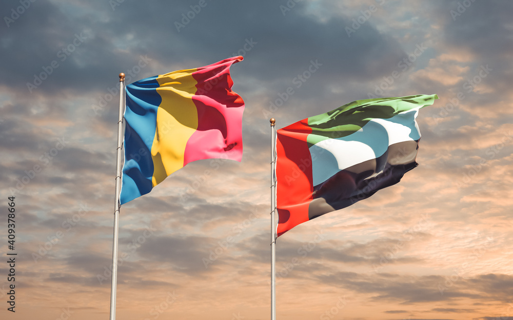 Flags of UAE Arab Emirates and Chad. Flags of UAE Arab Emirates and Chad.