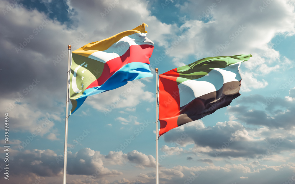 Flags of UAE Arab Emirates and Comoros. Flags of UAE Arab Emirates and Comoros.