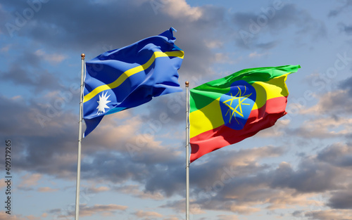Flags of Nauru and Ethiopia.