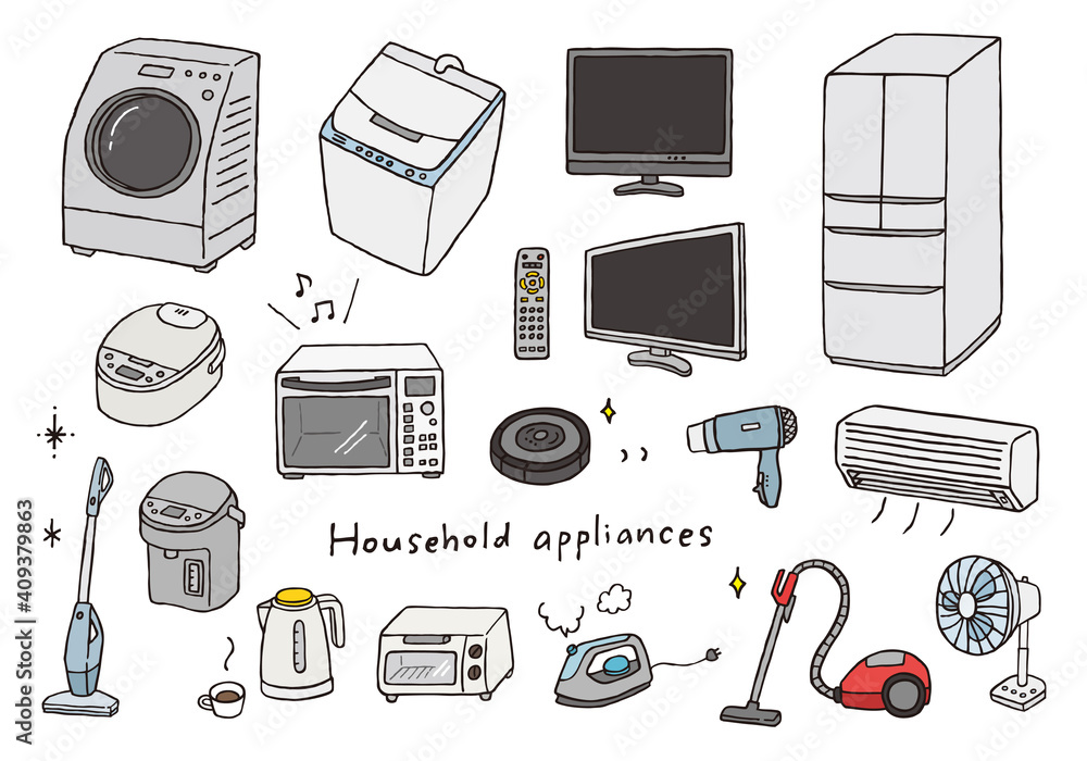 いろんな家電の手描きイラスト カラー Stock Vector Adobe Stock いろんな家電の手描きイラスト カラー Stock Vector Adobe Stock