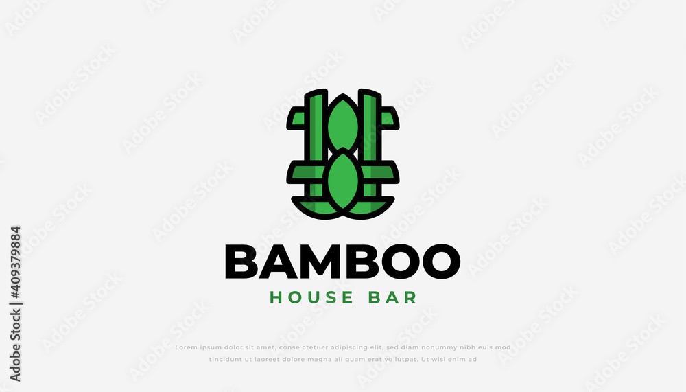 Bamboo house bar logo with green leaves for your brand identity Bamboo house bar logo with green leaves for your brand identity