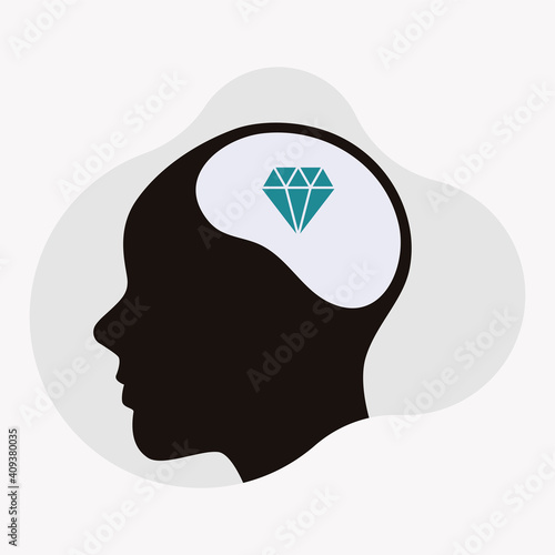Diamond gem in head graphic design vector illustration