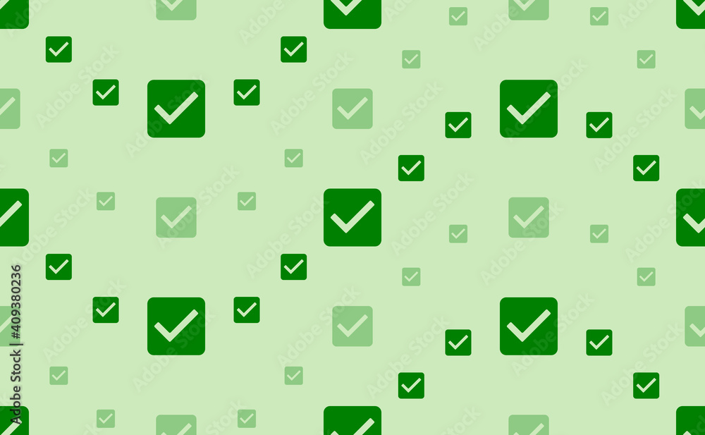 Seamless pattern of large and small green checkbox symbols. The elements are arranged in a wavy. Vector illustration on light green background Seamless pattern of large and small green checkbox symbols. The elements are arranged in a wavy. Vector illustration on light green background