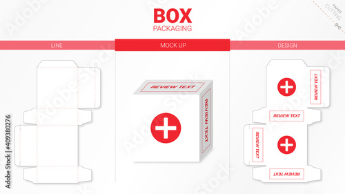 Box packaging and mockup die cut template