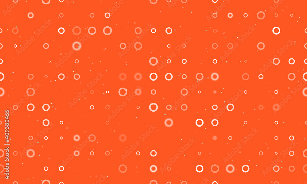 Seamless background pattern of evenly spaced white circle symbols of different sizes and opacity. Vector illustration on deep orange background with stars Seamless background pattern of evenly spaced white circle symbols of different sizes and opacity. Vector illustration on deep orange background with stars