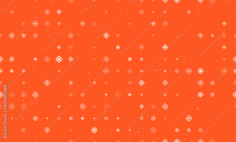 Seamless background pattern of evenly spaced white crosshair symbols of different sizes and opacity. Vector illustration on deep orange background with stars Seamless background pattern of evenly spaced white crosshair symbols of different sizes and opacity. Vector illustration on deep orange background with stars