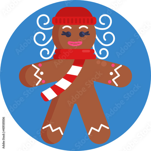 Gingerbread man holiday biscuit or cookie flat color vector icon for food apps and websites