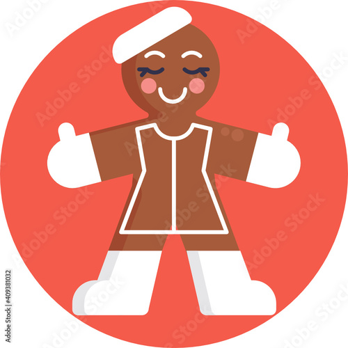 Gingerbread man holiday biscuit or cookie flat color vector icon for food apps and websites