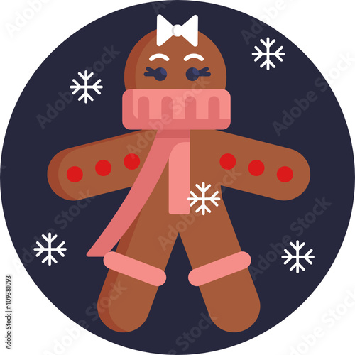 Gingerbread man holiday biscuit or cookie flat color vector icon for food apps and websites